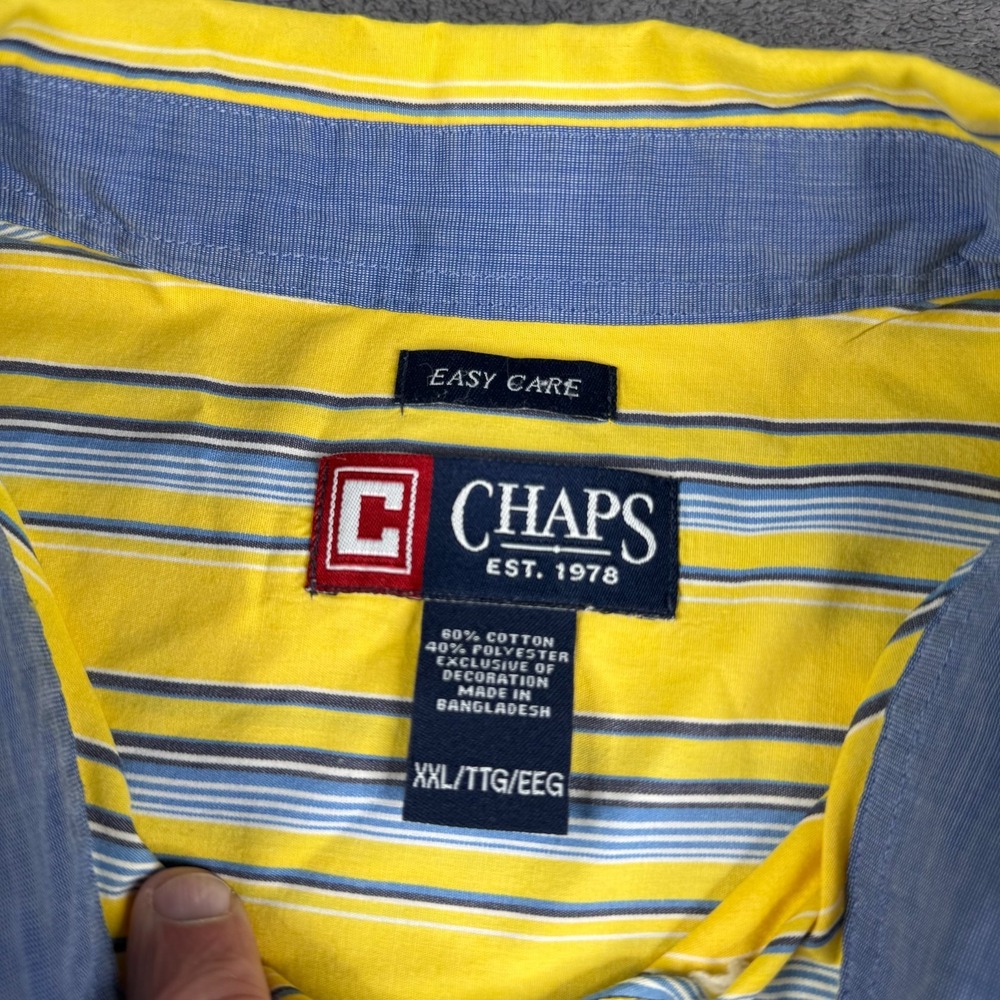 VTG Chaps Ralph Lauren Shirt Men 2XL Yellow Striped Long Sleeve * - Picture 6 of 9